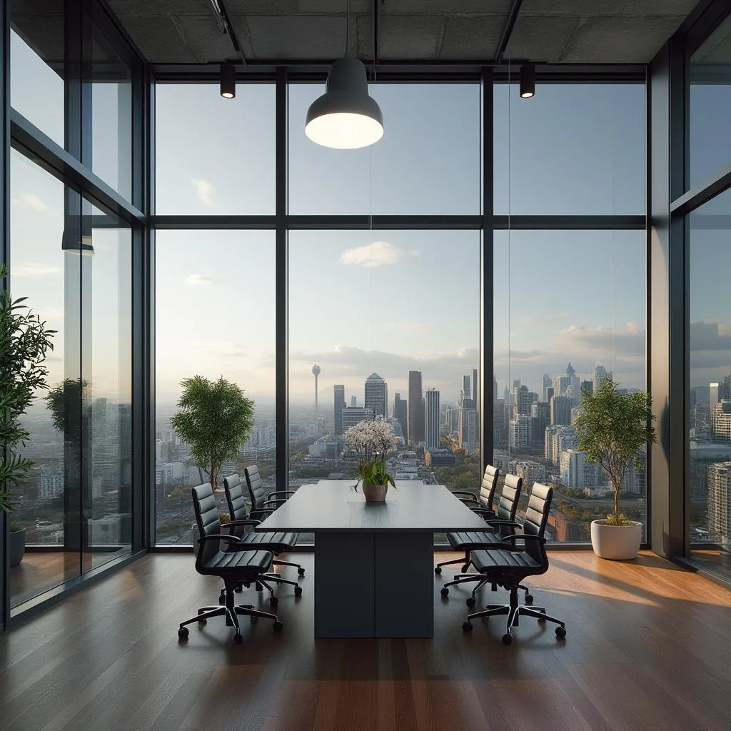 Fondo de oficina moderna con vistas a la ciudad